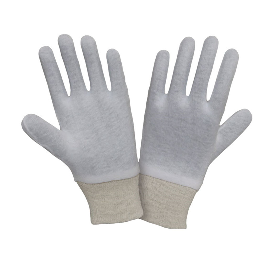 Interlock natural/White reversible gloves with Knit wrist.